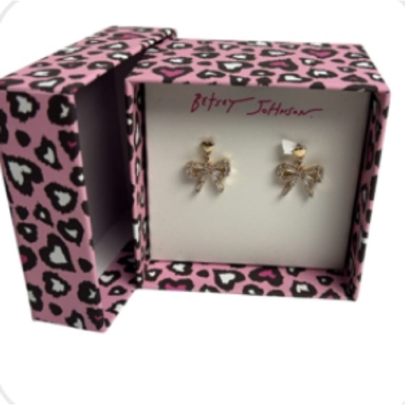 Betsey Johnson Gold-Tone Bow Dangle Earrings with Clear Stones - Picture 8 of 8